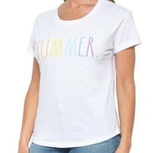 Rae Dunn Rainbow Summer Print‎ Spell Out Short Sleeve T-Shirt Tee Top Size XS